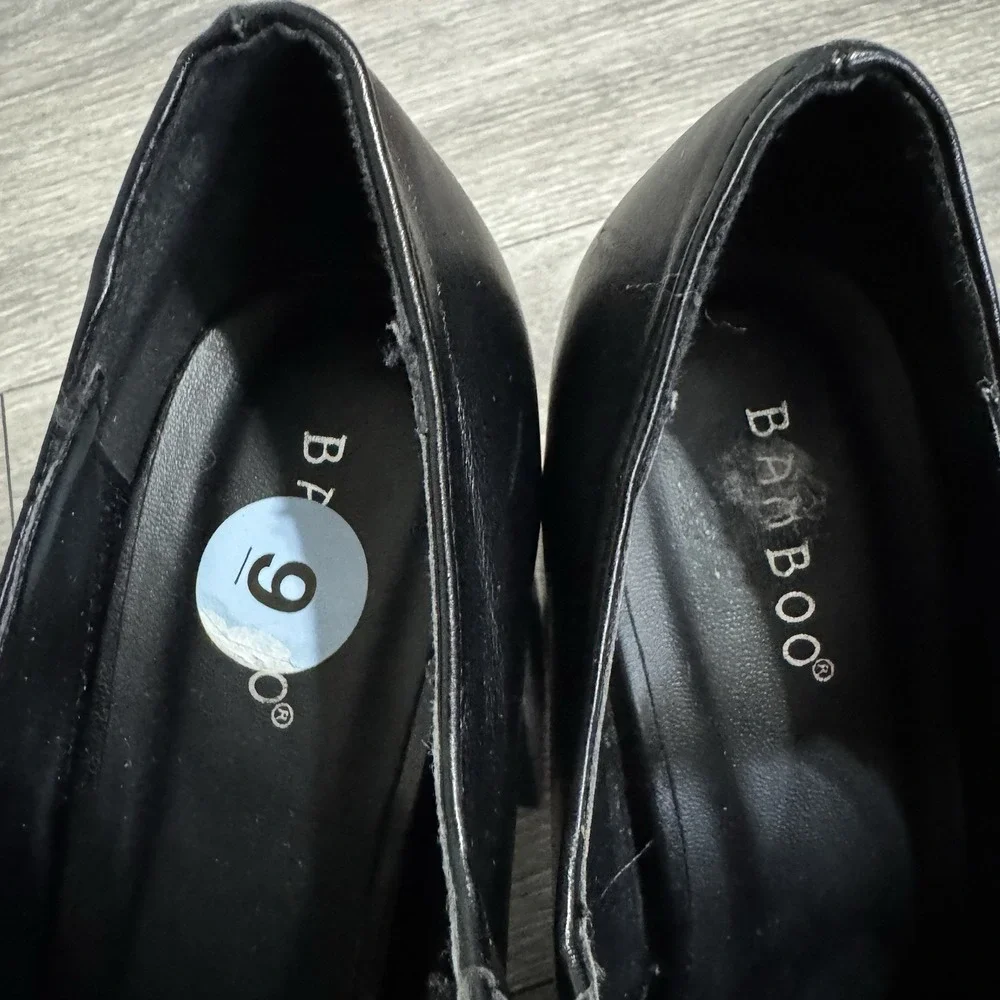BAMBOO Black Academia Platform‎ Mary Jane Pumps Chucky Heel 9 Faux Leather Y2K